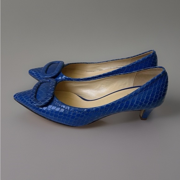 kate spade Shoes - Kate Spade Blue Snake-print Kitten Heel Buckle Pumps Shoes Made In ITALY~7